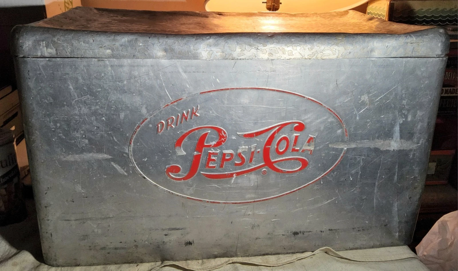 VINTAGE 1950's DRINK PEPSI-COLA SODA LARGE ALUMINUM DRINK COOLER CRONSTROMS MFG.