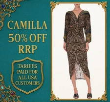 CAMILLA Abingdon Palace Long Split Front Twist Dress Size S RRP $599