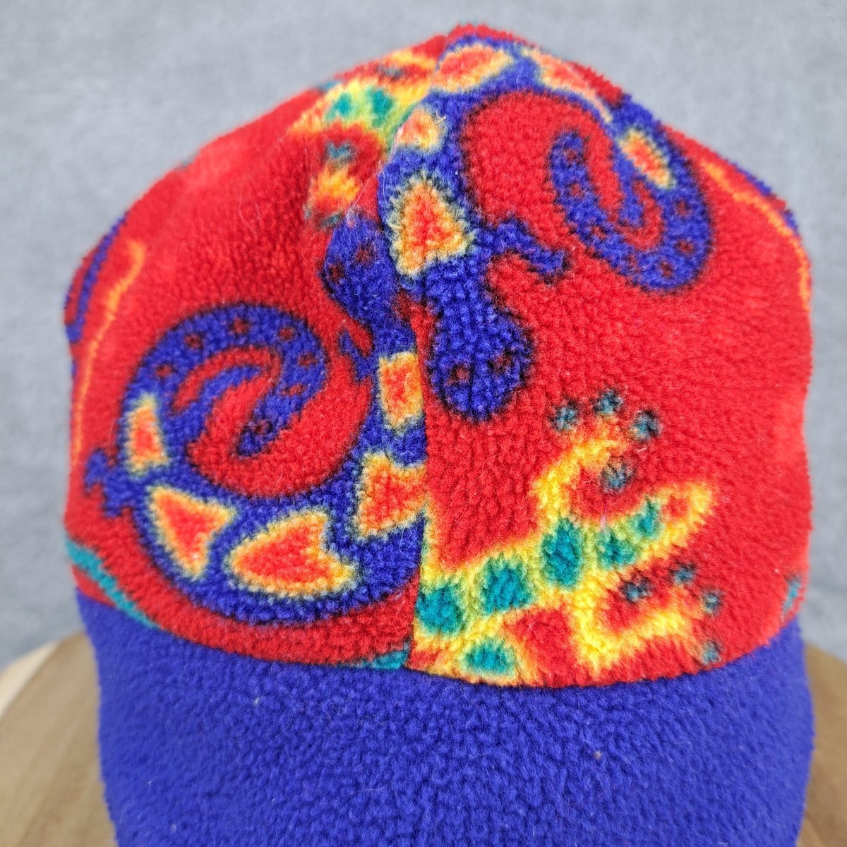Vintage LL Bean Hat Cap Beanie Red Blue Youth Fleece Aztec Gecko Frogs USA Made View 3