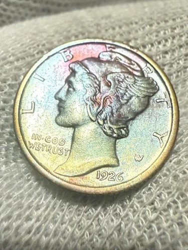 1926-P Mercury Head Dime.  100% Fully Separated Horizontal Band's.  BU.  Toned