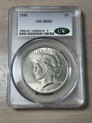 1935 Peace Dollar CACG MS 62