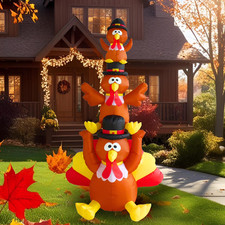 6FT Inflatable Turkey Tower Outdoor Decoration, Thanksgiving Blow up Yard Decora