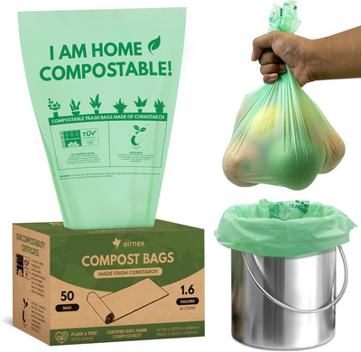 50 Small Compost Bags for Countertop Bin 1.6 Gal 1 Count (Pack of 50), Green 