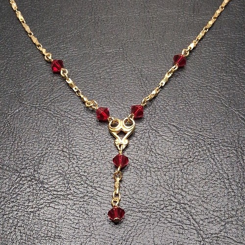 Vintage AVON Y Tropfen Halskette roter Kristall goldfarben. 14.963 - Bild 4 von 6