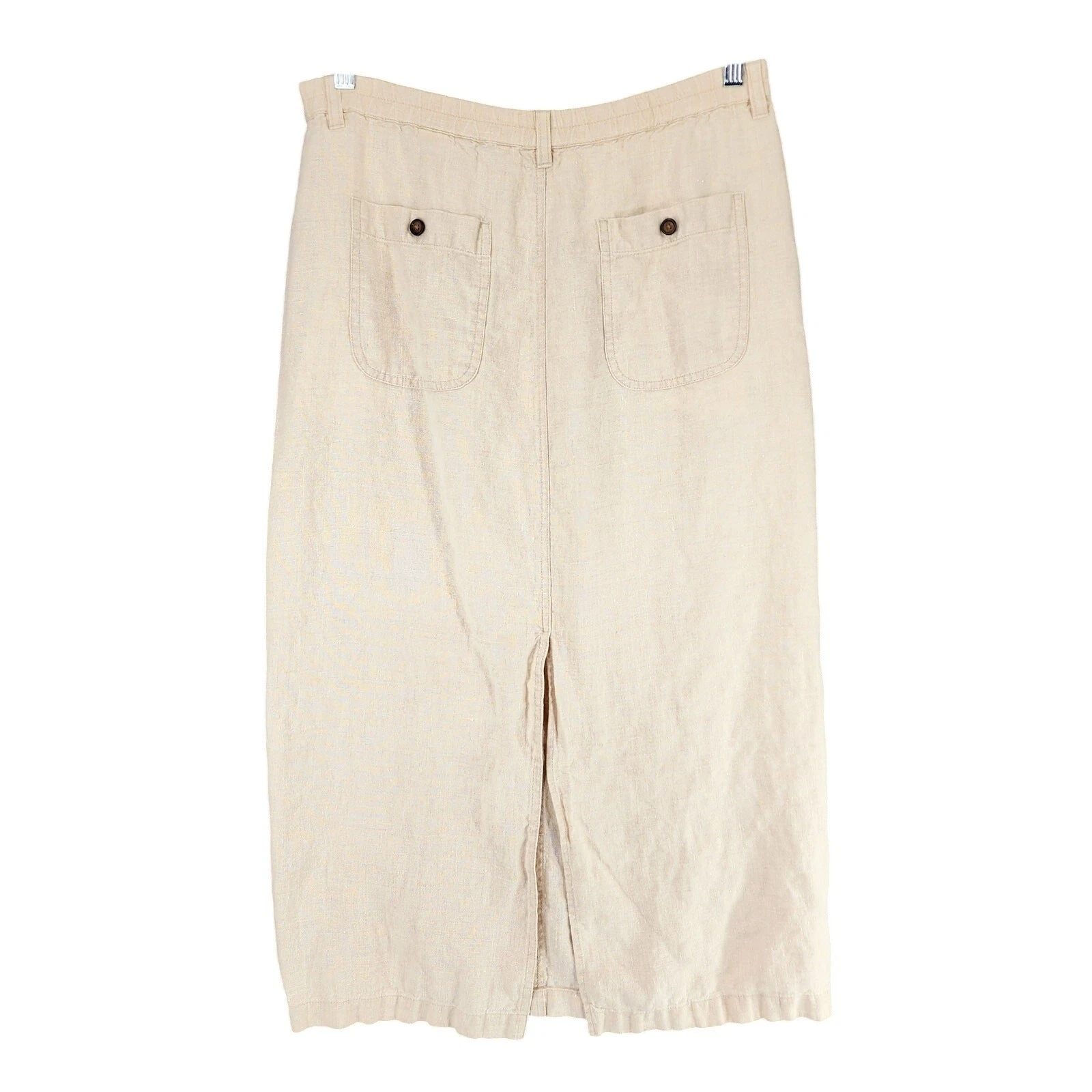 Eddie Bauer Linen Maxi Skirt S Womens 32x33 Tan Beige Pockets Slit BOHO Beachy