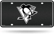 Pittsburgh Penguins Metal Auto Tag License Plate, Carbon Fiber Design, 6x12 Inch