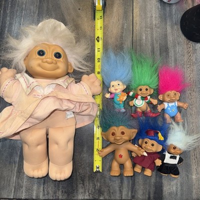 Vtg Lot of 7 Troll Dolls, 1980s-90s, Various Brands/sizes lot #31