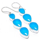 Blue Onyx Gemstone Handmade 925 Sterling Silver Jewelry Earring 2.4"