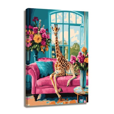 XLMDYYSW Colorful Animal Wall Art Cat Peacock Giraffe Canvas Picture Bathroom...