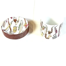 Fishing Rod 2 Piece Vintage Porcelain Set- Ashtray And Tobacco Tin