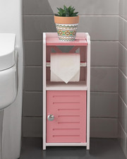 Toilet Paper Holder Stand: PVC Freestanding Cabinet Storage for Small Bathroom S