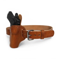 Smooth Roughcut Holster Belt 2 Slot Leather Pancake Holster Bundle