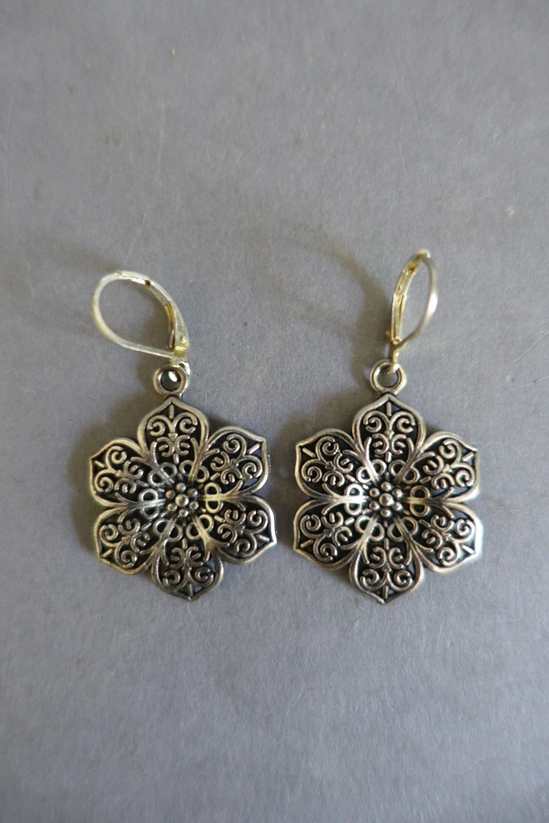 Boucle D'oreille Ancienne Vintage - Métal Doré Avec Pierre Naturelle, Occasion