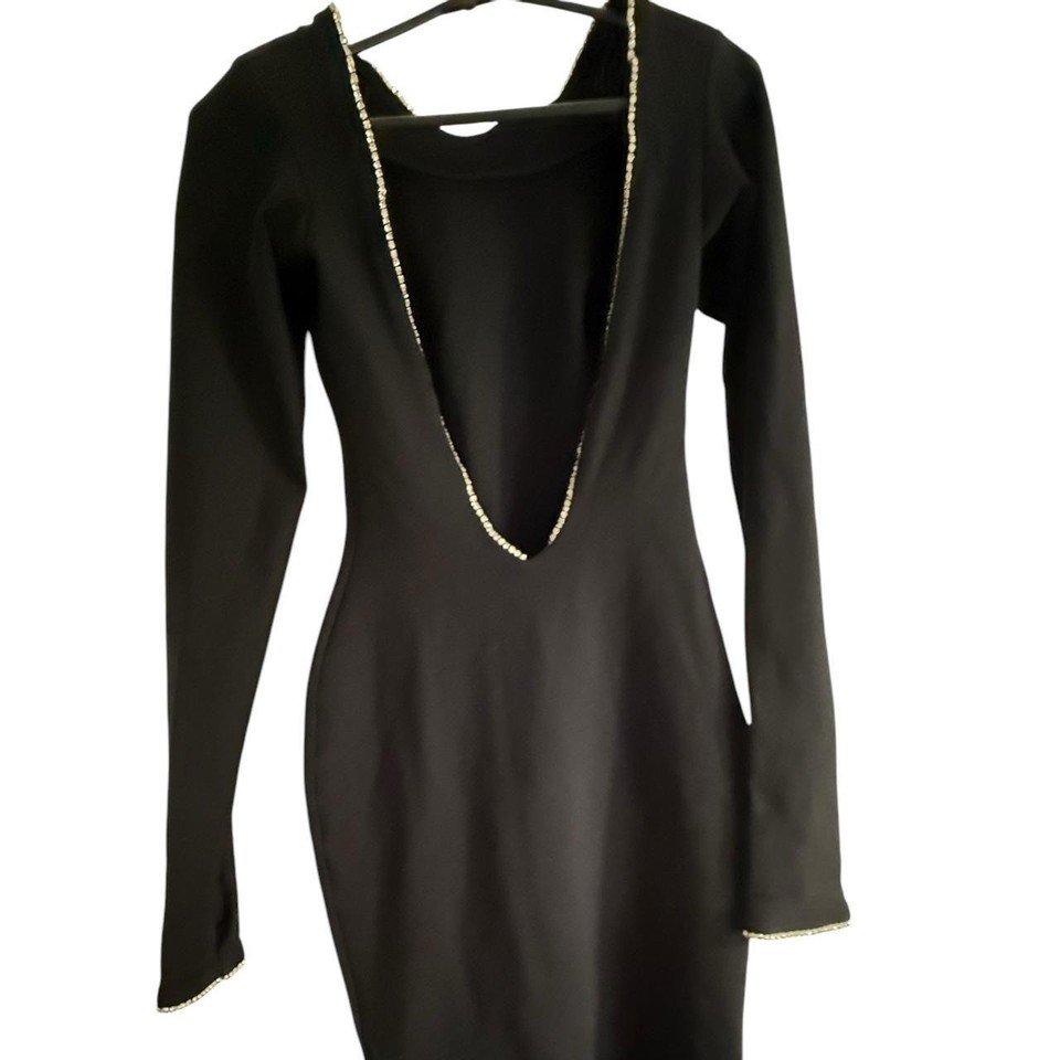 Bodycon Dress Black White Striped Stretch Short Sleeve Midi Dress Size S