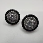 Vintage 90s Silver Tone Round Stud Earrings Art Deco Classic Fashion Jewelry
