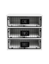 Rae Dunn White 3-Drawer Desktop Organizer "Letters" Rustic Farmhouse Style