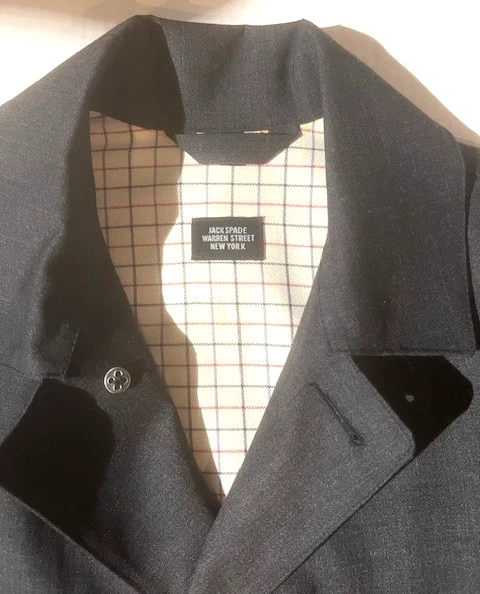 JACK SPADE Mens Macintosh Grey Cotton Rubber Coated Rain Coat Trench sz 40 Mac - Image 4 of 4