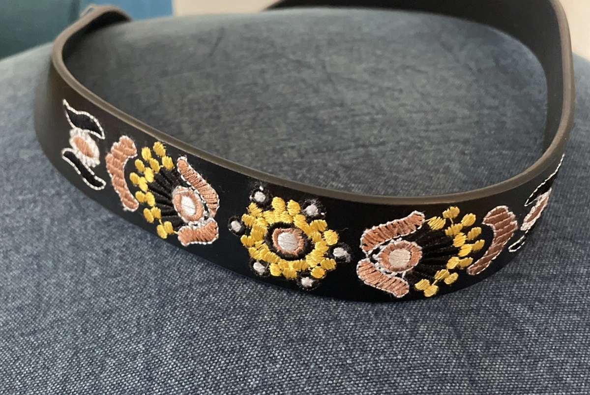 Lucky Brand Womens Small Leather Embroidered Multicolor Floral Black Belt NEW!