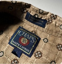 Vintage Chaps Ralph Lauren Mens L Medallion Print Button Down Shirt Tan 90s