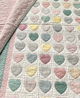 Vintage Hand Stitched Quilt with Hearts 99” x 60”