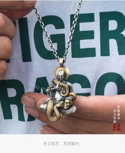 Chinese Copper Buddha Pendant Statue Snake Skull W skull Tibetan Blessing Amulet - Picture 8 of 14