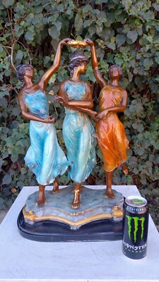 3 LADIES DANCING BRONZE SCULPTURE ON MARBLE FOR TABLETOP, OR DESKTOP DECORATION