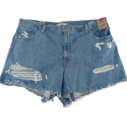Levi's High Waisted Mom Shorts Women's Size 22W Light Wash Cutoff Denim Ripped