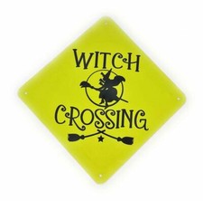 HALLOWEEN WITCH CROSSING Spooky 6" x 6" Novelty Aluminum Sign for Wall