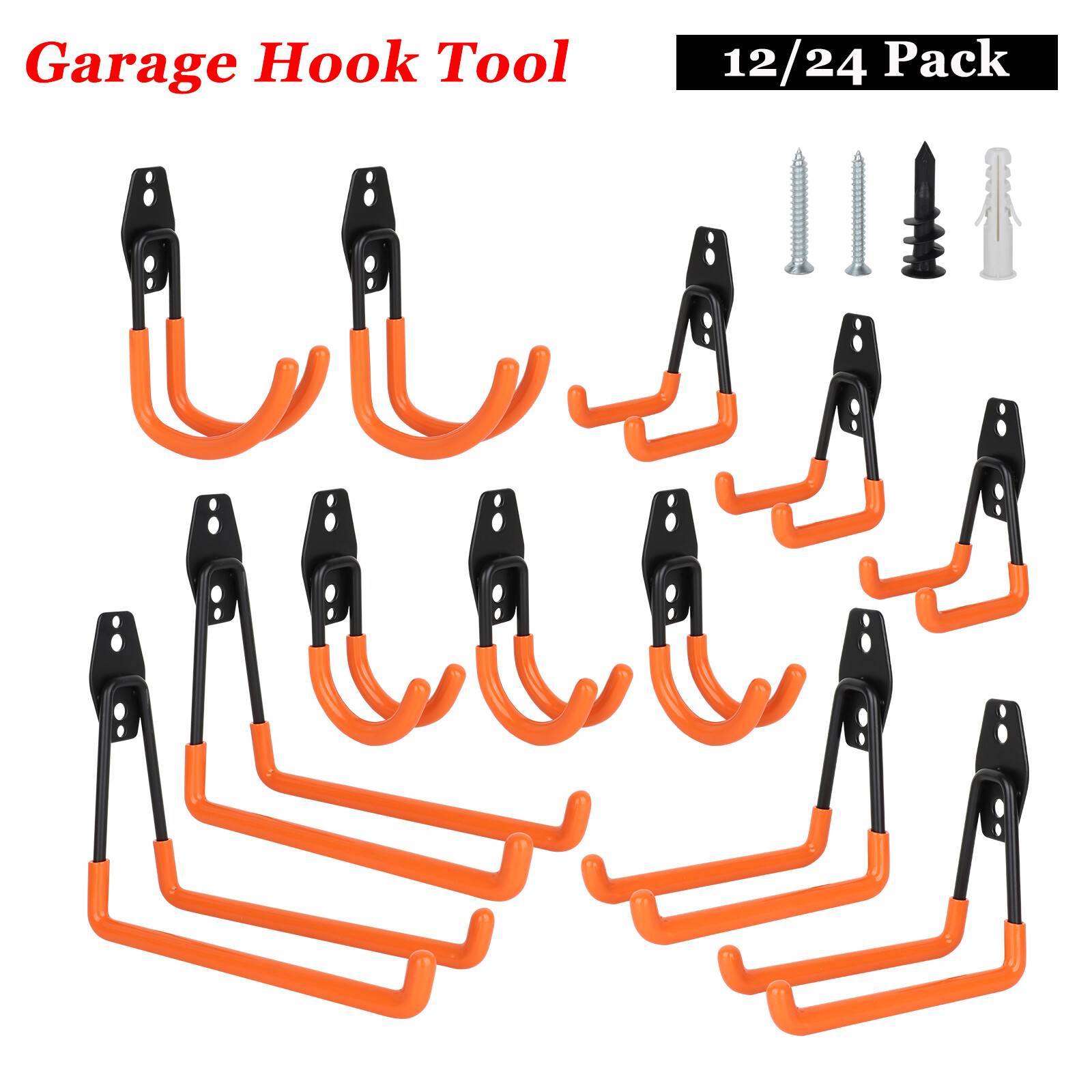 12/24x Adjustable Wall Mount Garage Tool Organizer Hooks for Garden Storage
