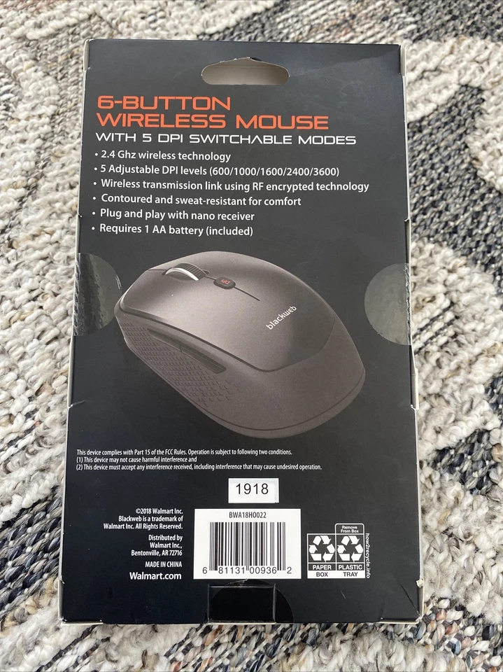 Blackweb 6-Button 5 DPI Setting Wireless Mouse, Black - Image 2 of 3