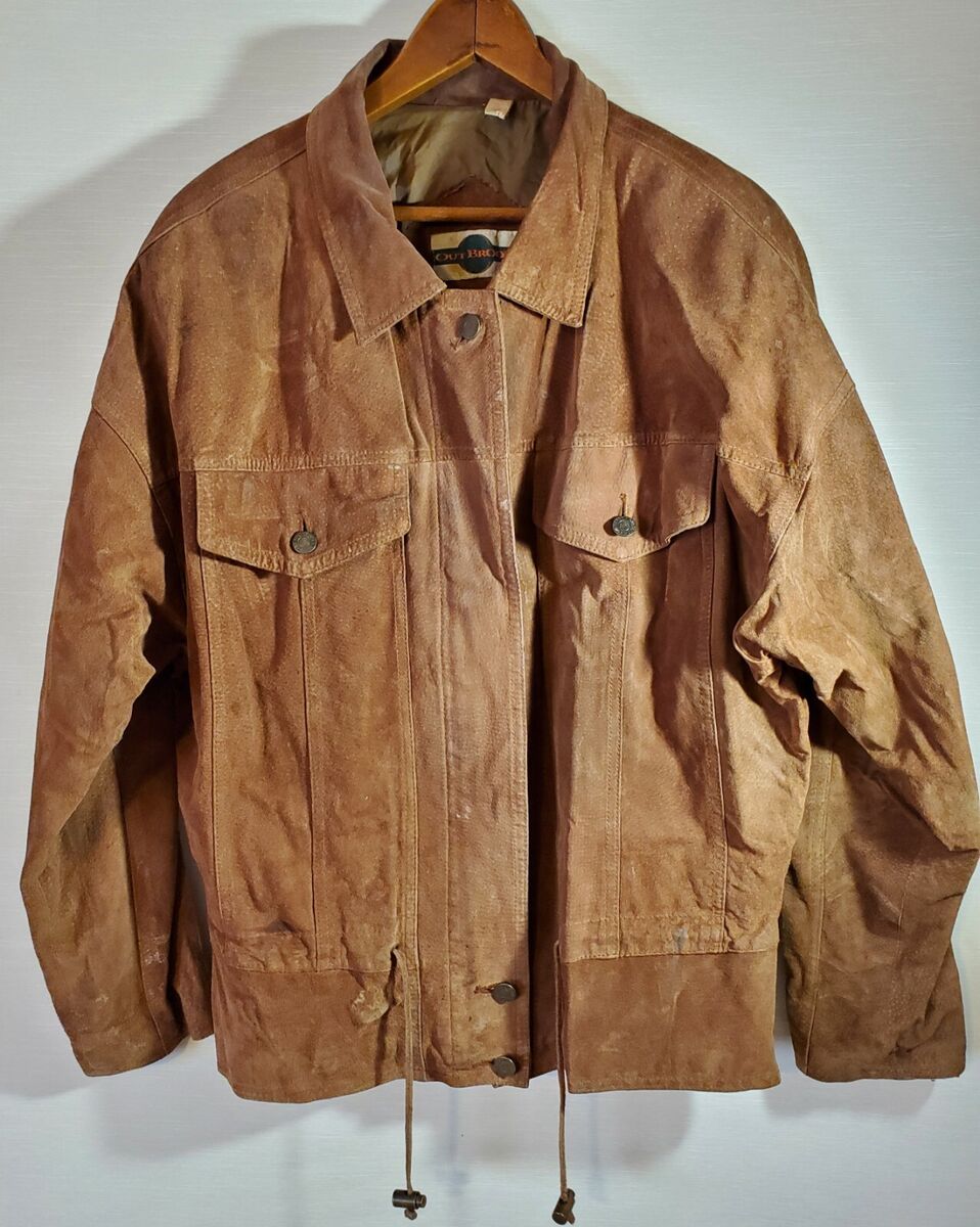 Vtg Outbrook Womens Large Suede Leather Jacket Brown Full Vtg Outbrook Womens Large Suede Leather Jacket Brown Full