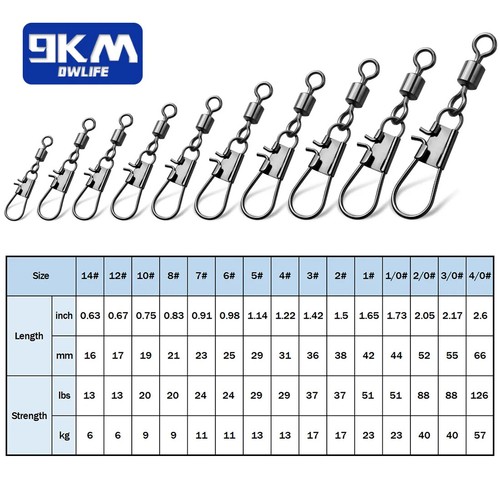 9KM Interlock Snap Rolling Swivel 50Pcs Stainless Steel Fishing Cross Lock Snaps - Picture 2 of 22