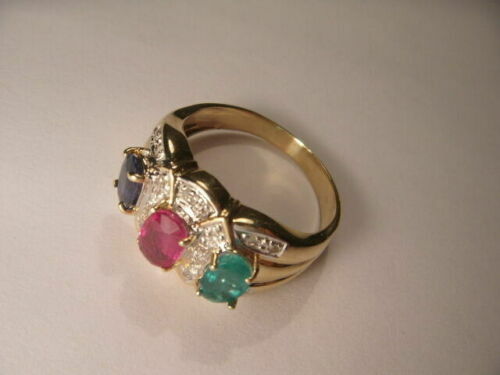 2Ct Oval Lab Created Ruby Sapphire Emerald Halo Ring Estate 14K Yellow Gold FN - Picture 7 of 8