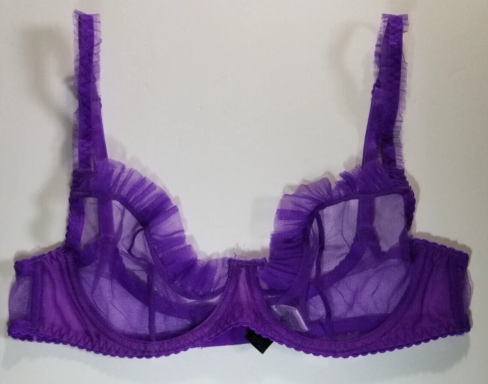 Frederick's Of Hollywood Women's Bra Purple Nesh Ruffle Size 36 SEXY - Image 2 of 4