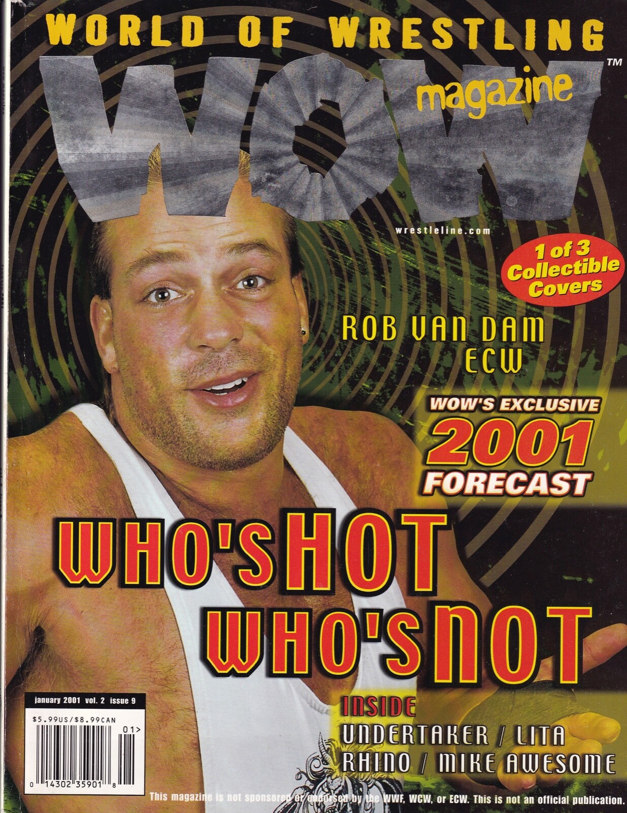 Rvd Wcw RVD Rob Van Dam WOW Magazine January 2001 1/3 Cover Edge Wrestler WWE ...