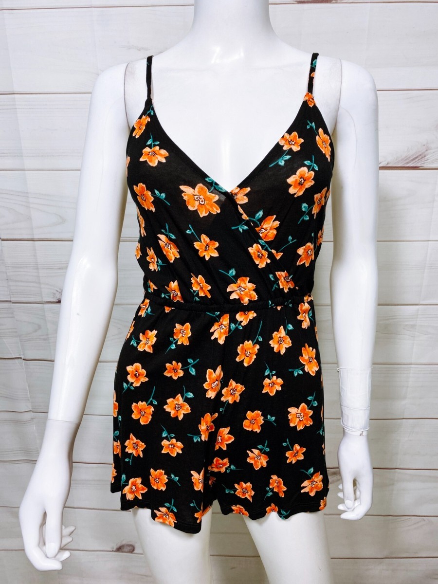 Divided H&M Womens Romper Size 0 Black Floral V-Neck