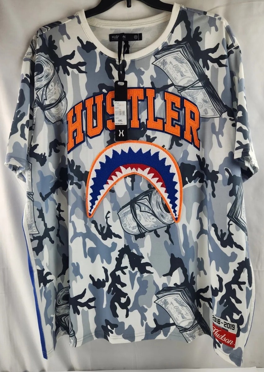 HUDSON Outerwear Mens 4XL Embroidered Hustler Shark Mouth 23 Gray Camo NWT  Shirt