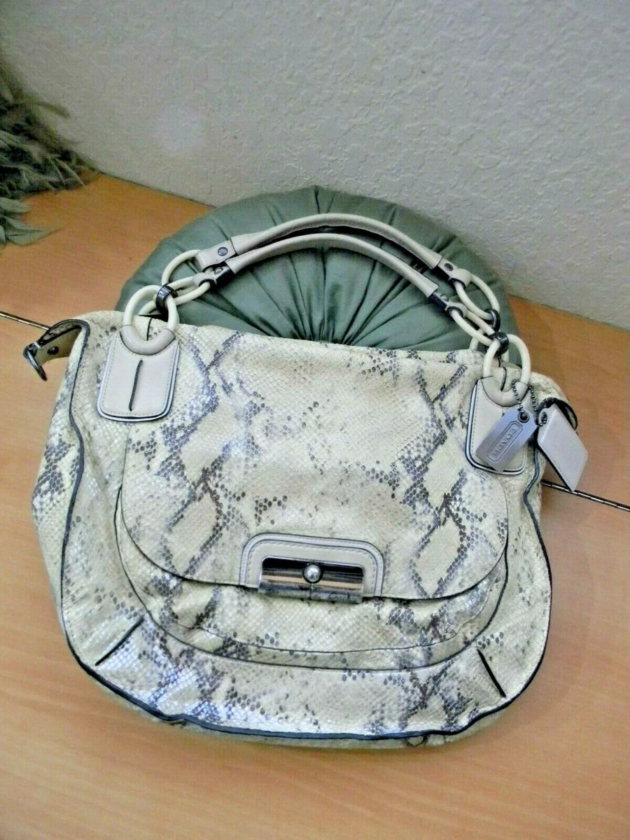Coach Beige Snake Python Embossed Leather Handbag Zip Magnetic Snap Closure