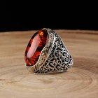 Amber silver ring Handmade  925 SILVER Men Ring Orange To Red agate gem Stone