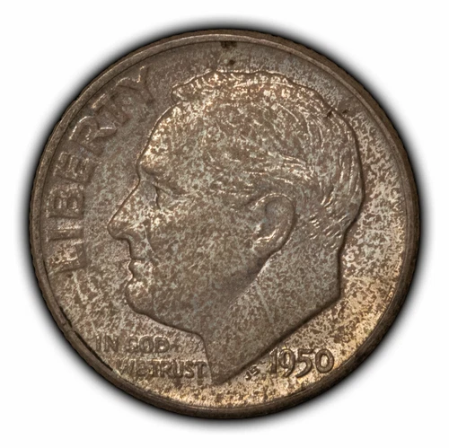 1950 10c Roosevelt Silver Dime - UNC - End Roll Toning - SKU-Y4570