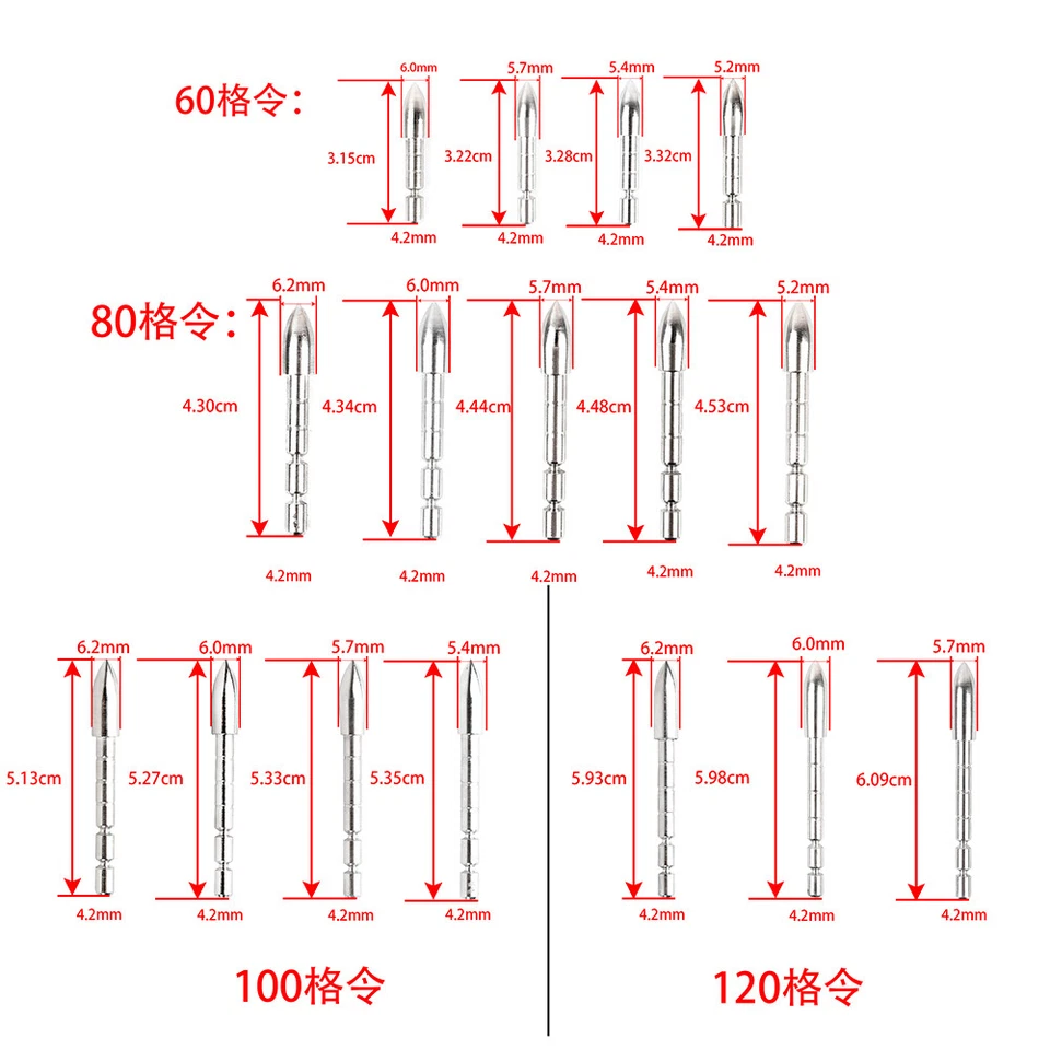 ID4.2mm Archery Arrowheads 60-120gr DIY Point Insert Shooting Hunting Target - Image 4 of 4