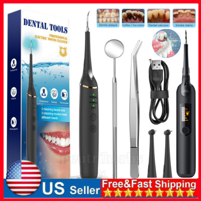 LED Electric Ultrasonic Dental Scaler Tooth Cleaner Calculus Plaque Remover Kit