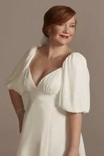 Never Worn Bubble Sleeve Georgette V-Neck Wedding Dress, David's Bridal Size 6