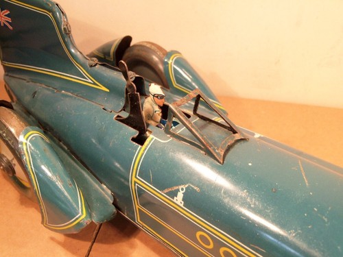 SUPERB TINPLATE CLOCKWORK GUNTHERMANN "BLUE BIRD" LAND SPEED RECORD CAR (1930's) - Picture 14 of 18