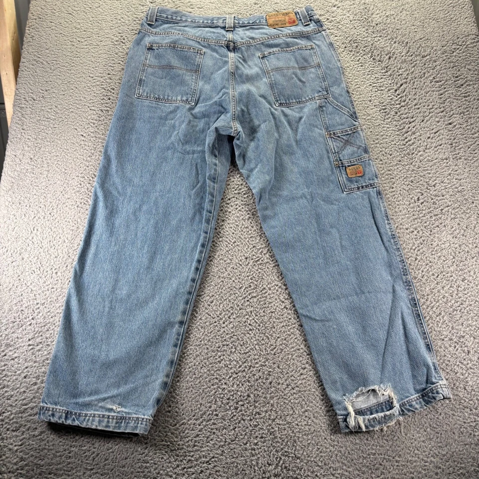 Vintage Guess Jeans Mens 38x32 Blue Light Wash Carpenter Relaxed Baggy Denim - Image 4 of 4