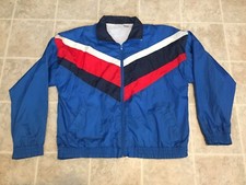 Vintage Spalding Pro Mens XL Windbreaker Light Jacket Blue Red White Spalding