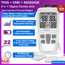 Dual Ch TENS Machine EMS Unit 3 in 1 Combo Pain Relief Massager w/ Extra Pads