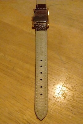 Montre Vintage Pour Femme SHIFFON - Boîtier Rectangle Doré 23mm, Mouvement Quartz, Bracelet Cuir Marron Neuf - Occasion En état De Marche