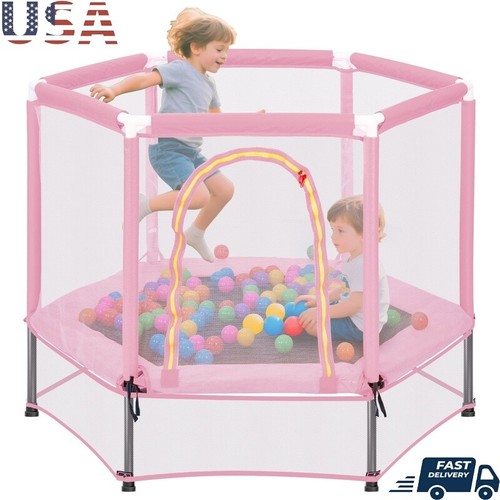 55 Inch Mini Trampoline W/ Safety Net Indoor Outdoor Toddler Fun Easy Assemble