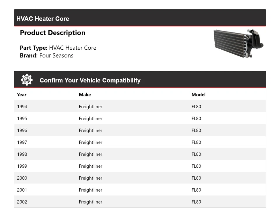 Núcleo de calefacción de climatización Freightliner FL80 1994-2002 4 estaciones 1995 1996 1997 1998 Foto 2 de 3